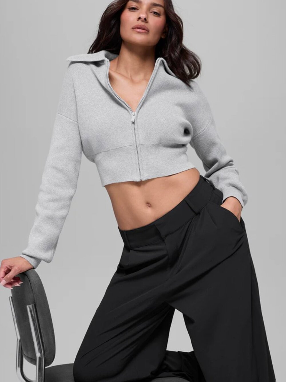 ALO Yoga - Scholar Knit Cropped Full Zip Jacket - Size: Small